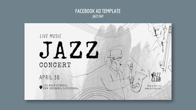 PSD modelo de anúncio de facebook para o dia artístico de jazz