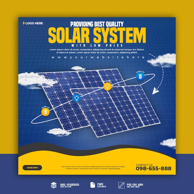 Modelo de anúncio de mídia social de energia solar psd.