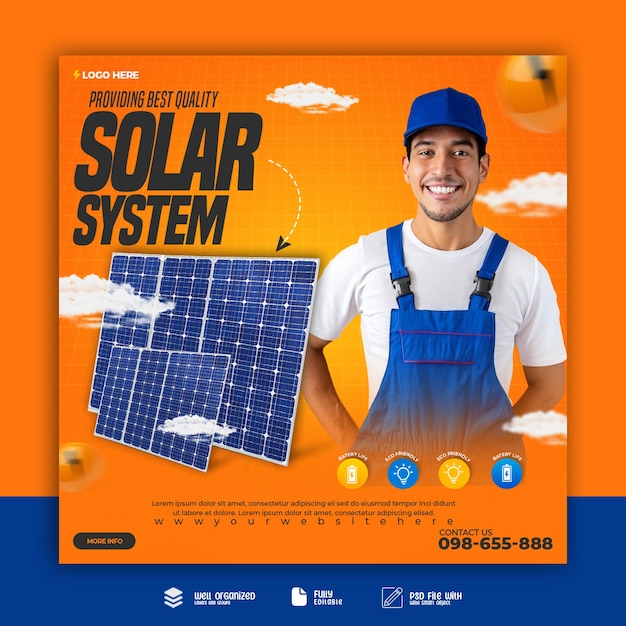 PSD modelo de anúncio de mídia social de energia solar psd.