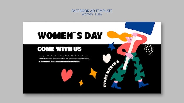 PSD modelo de anúncio do facebook do dia da mulher de design plano