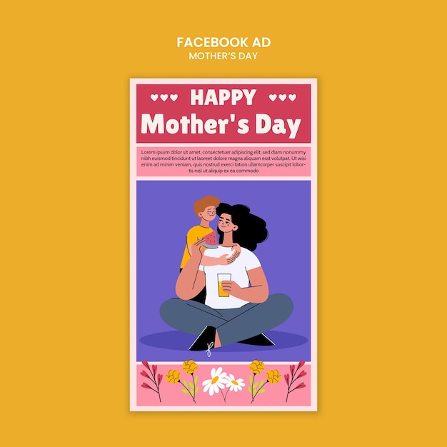 Modelo de anúncio do Facebook para o Dia da Mãe desenhado à mão