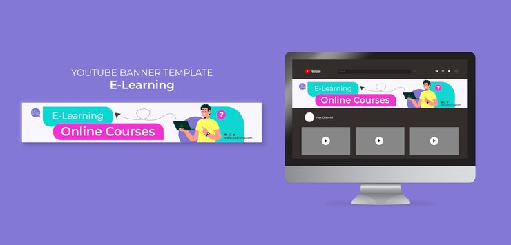 PSD modelo de arte de canal do youtube de design plano e aprendizagem