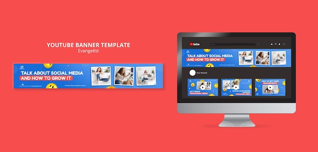 Modelo de arte de canal do youtube de influenciador de design plano