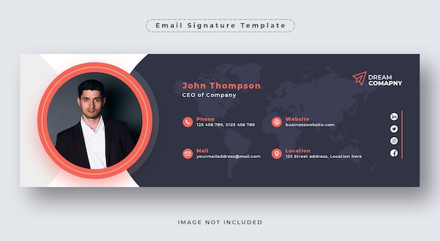 Modelo de assinatura de e-mail ou rodapé de e-mail e capa de mídia social