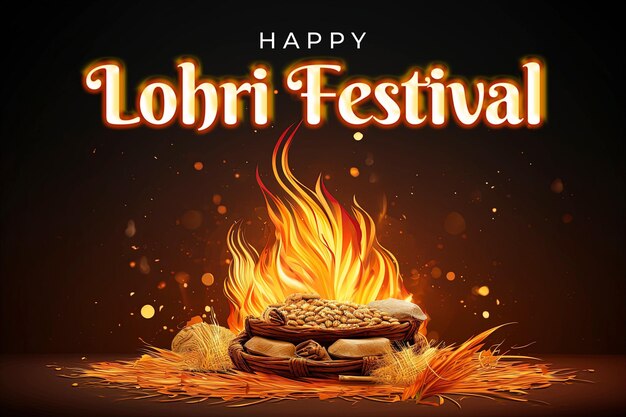 PSD modelo de bandeira do festival happy lohri com fundo lohri