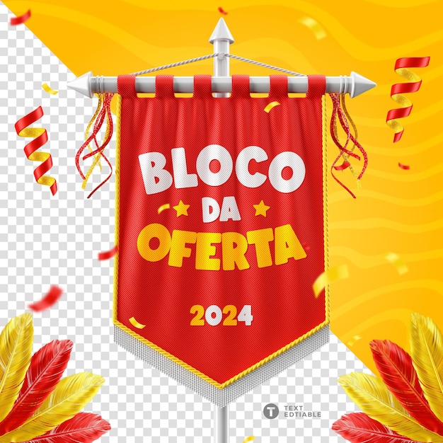 PSD modelo de bandeira editável para carnaval oferece renderização 3d de carnaval brasil bloco da oferta