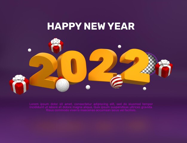 Modelo de banner 3D feliz ano novo 2022