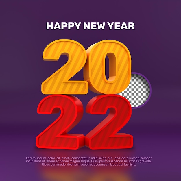 Modelo de banner 3d feliz ano novo 2022