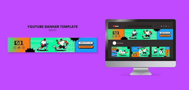 PSD modelo de banner com ilustração vibrante de futebol no youtube