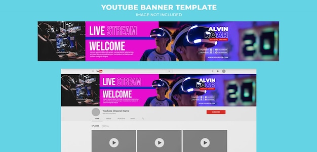 PSD modelo de banner criativo do youtube de transmissão ao vivo.