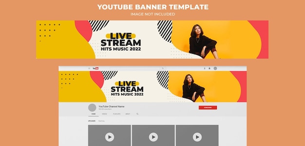 Modelo de banner criativo do youtube de transmissão ao vivo.