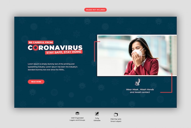 PSD modelo de banner da web coronavirus ou convid-19 psd premium