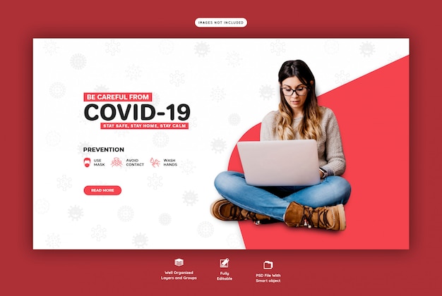 PSD modelo de banner da web coronavírus ou covid-19