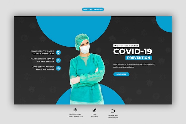 PSD modelo de banner da web coronavírus ou covid-19