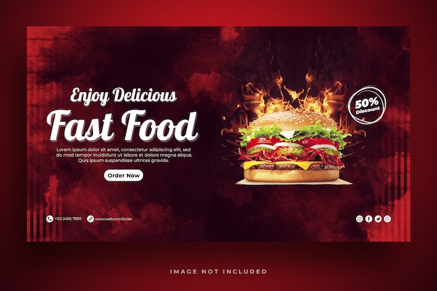 Modelo de banner da web de menu de comida e hambúrguer de restaurante