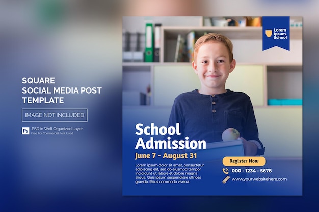 Modelo de banner da web de postagem de mídia social da praça de educação de admissão escolar simples