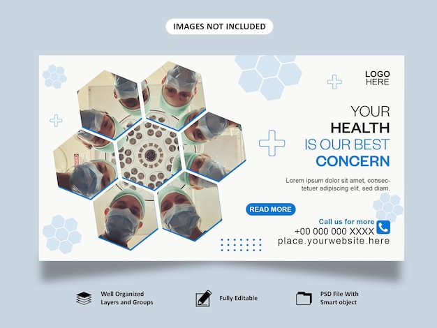 Modelo de banner da web de saúde amp médico