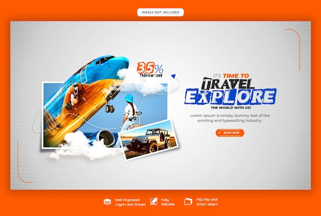 PSD modelo de banner da web de viagens e turismo