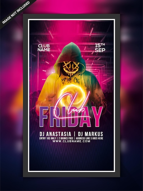 PSD modelo de banner da web do instagram de festa de clube de sexta-feira