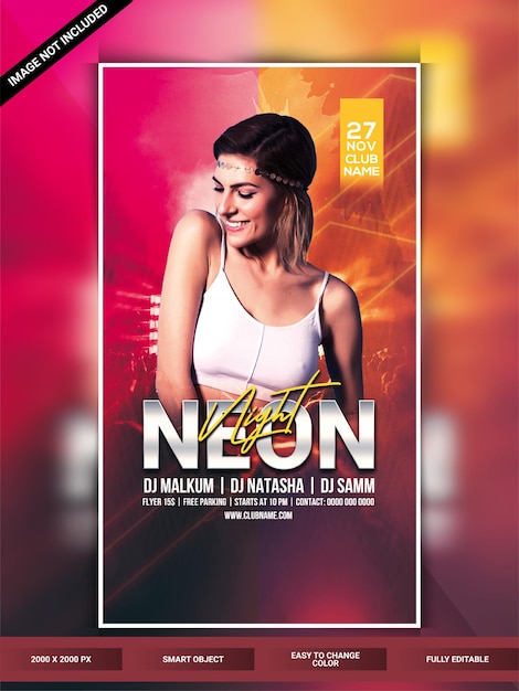 PSD modelo de banner da web do instagram para festa em boate neon