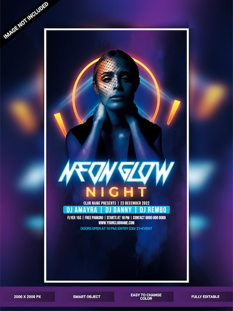 Modelo de banner da web do instagram para festa em clube noturno neon brilho