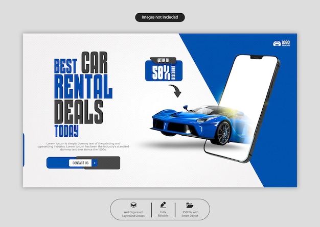 PSD modelo de banner da web para aluguel de automóveis psd e aluguel de automóveis