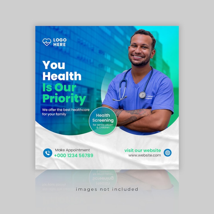 PSD modelo de banner da web para postagem em mídia social de saúde médica