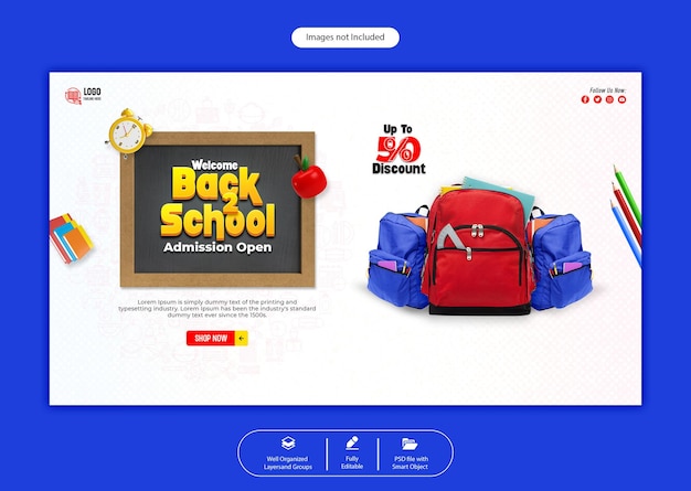 Modelo de banner da web PSD de volta às aulas