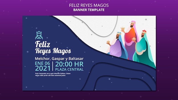 PSD modelo de banner de anúncio feliz reyes magos