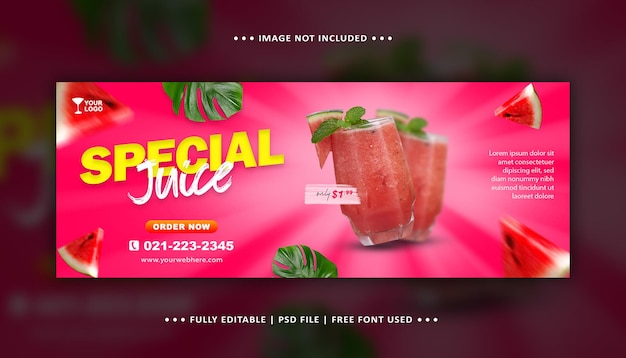 PSD modelo de banner de capa de facebook de mídia social de menu de comida de bebida de suco de fruta