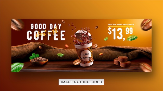 Modelo de banner de capa de facebook de promoção de menu de bebida de cafeteria
