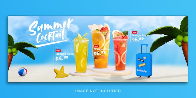 Modelo de banner de capa de facebook de promoção de menu de bebidas de verão