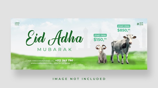 Modelo de banner de capa de facebook de venda de animais eid al adha mubarak qurbani