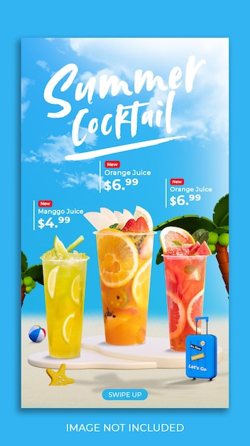 Modelo de banner de capa de história do instagram de promoção de menu de bebidas de verão