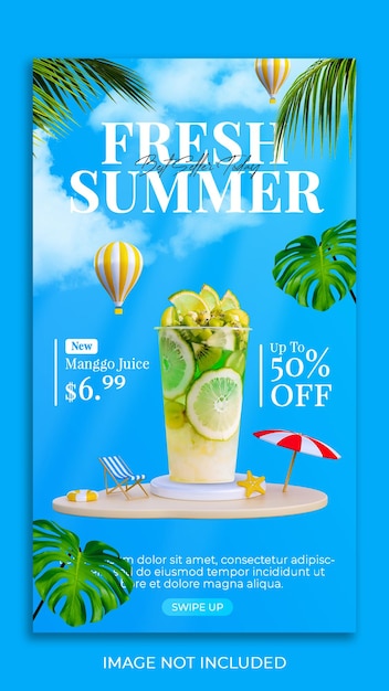 Modelo de banner de capa de história do instagram de promoção de menu de bebidas de verão