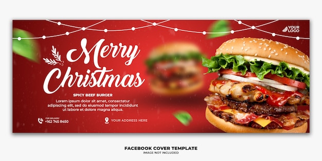 Modelo de banner de capa de natal do facebook editável para hambúrguer de menu de fastfood de restaurante