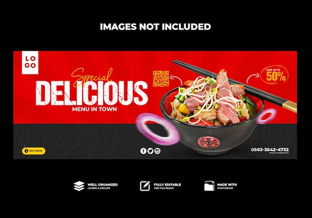 PSD modelo de banner de capa do facebook de comida deliciosa