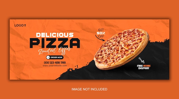 Modelo de banner de capa do facebook de menu de comida de pizza deliciosa