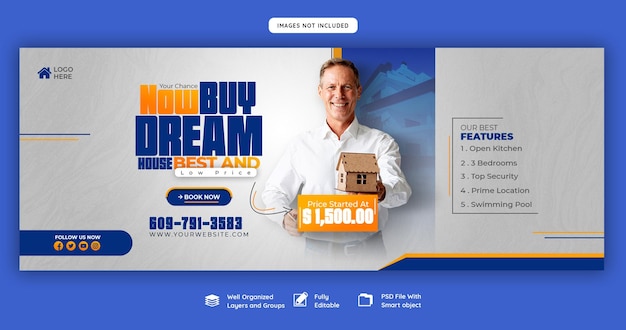 Modelo de banner de capa do Facebook de propriedade imobiliária