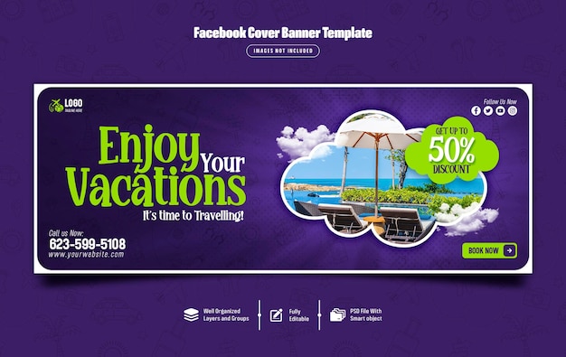 PSD modelo de banner de capa do facebook de turismo e viagem