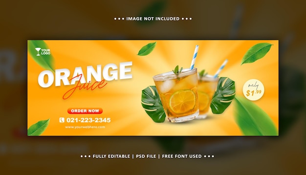 PSD modelo de banner de capa do facebook do menu de comida de bebida de suco de laranja