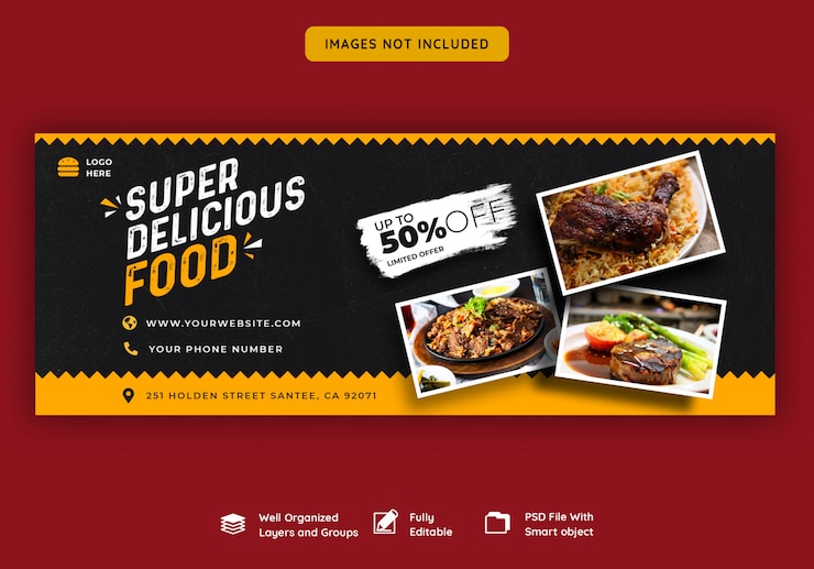 PSD modelo de banner de capa do facebook para comida e restaurante