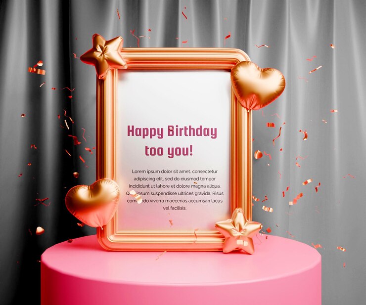 PSD modelo de banner de celebração de aniversário feliz com moldura de foto
