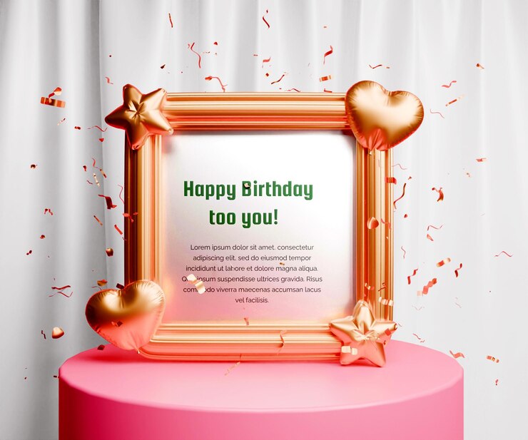 PSD modelo de banner de celebração de aniversário feliz com moldura de foto