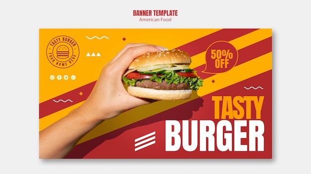 Modelo de banner de comida americana de hambúrguer saboroso