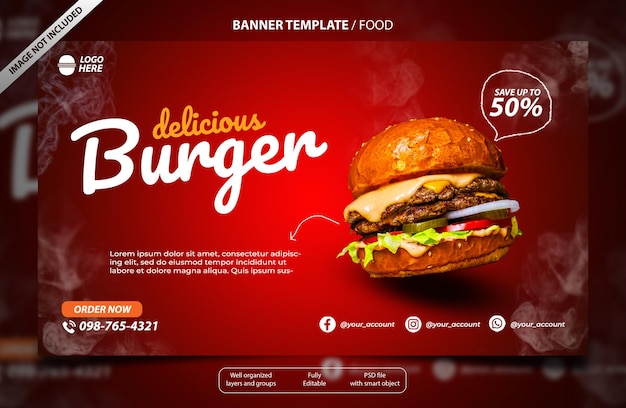Modelo de banner de comida de hambúrguer