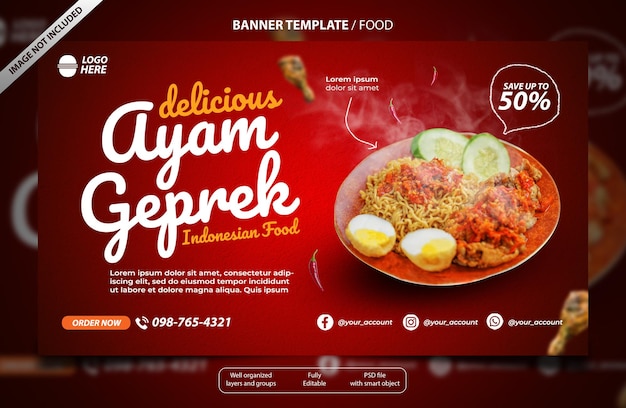 Modelo de banner de comida indonésia Ayam geprek