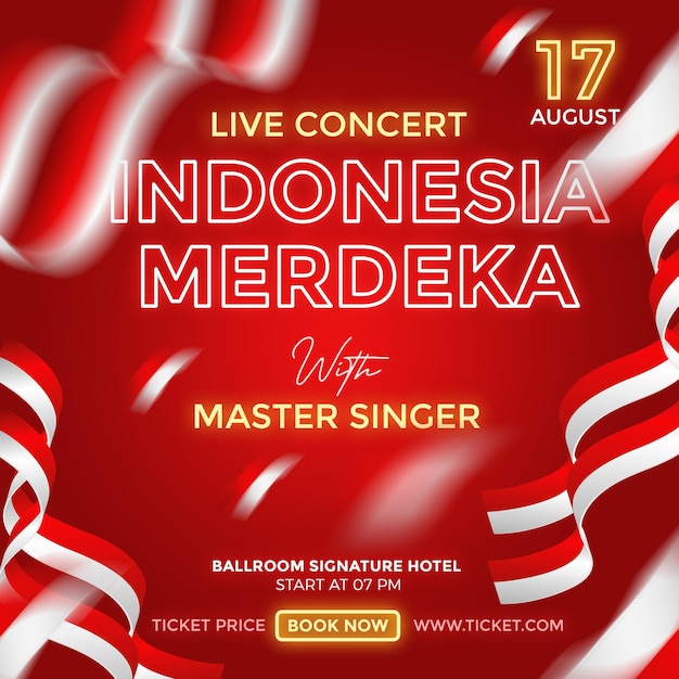 modelo de banner de concerto de música ao vivo indonésia merdeka merah putih