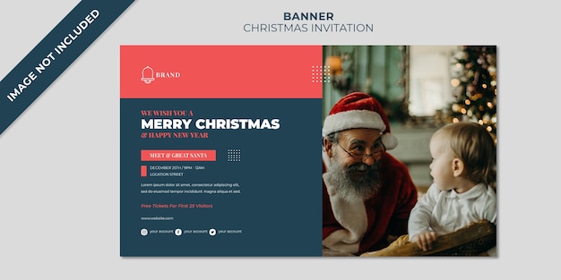 PSD modelo de banner de convite de natal para conhecer e cumprimentar o papai noel