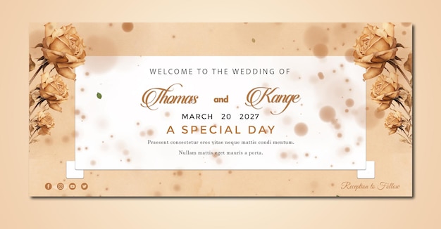 PSD modelo de banner de convite floral para casamento